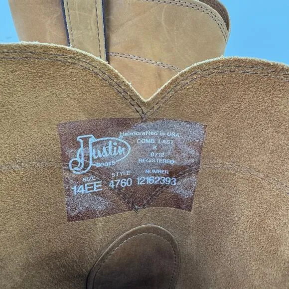 Justin Conductor Aged Bark Real Leather Rubber Sole Round Toe Work Boots