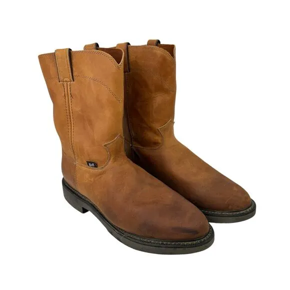 Justin Conductor Aged Bark Real Leather Rubber Sole Round Toe Work Boots