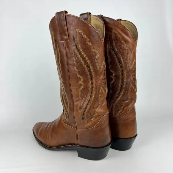 Justin Mens Brown Leather Western Boots 2421 Cowboy Stitch Mid Calf size 10