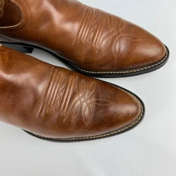 Justin Mens Brown Leather Western Boots 2421 Cowboy Stitch Mid Calf size 10