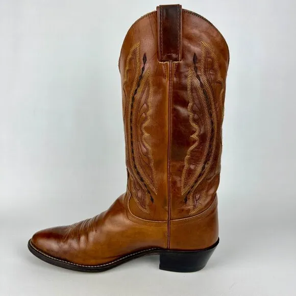 Justin Mens Brown Leather Western Boots 2421 Cowboy Stitch Mid Calf size 10