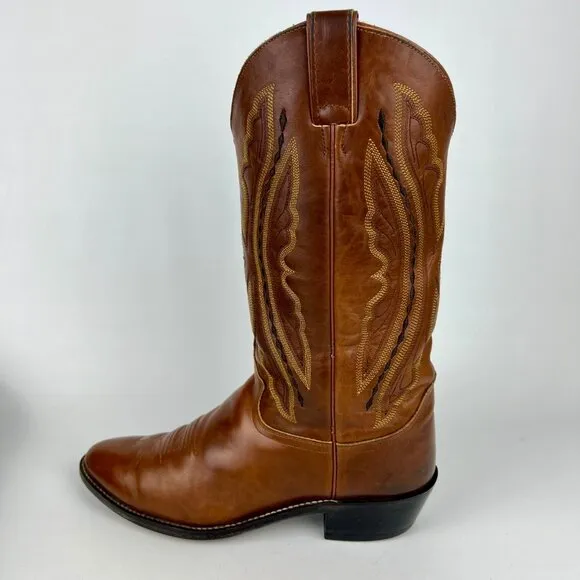 Justin Mens Brown Leather Western Boots 2421 Cowboy Stitch Mid Calf size 10