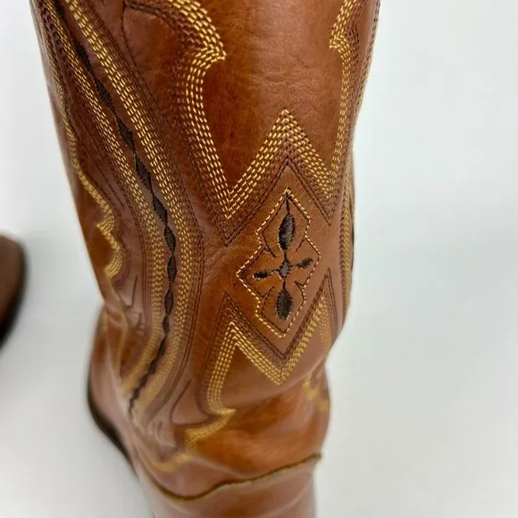 Justin Mens Brown Leather Western Boots 2421 Cowboy Stitch Mid Calf size 10