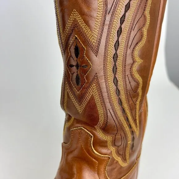 Justin Mens Brown Leather Western Boots 2421 Cowboy Stitch Mid Calf size 10