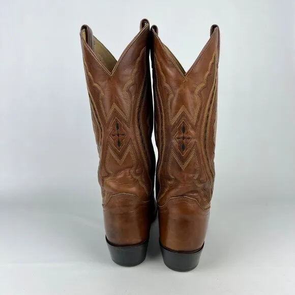 Justin Mens Brown Leather Western Boots 2421 Cowboy Stitch Mid Calf size 10