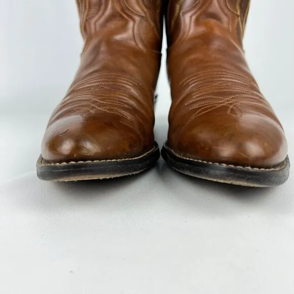 Justin Mens Brown Leather Western Boots 2421 Cowboy Stitch Mid Calf size 10