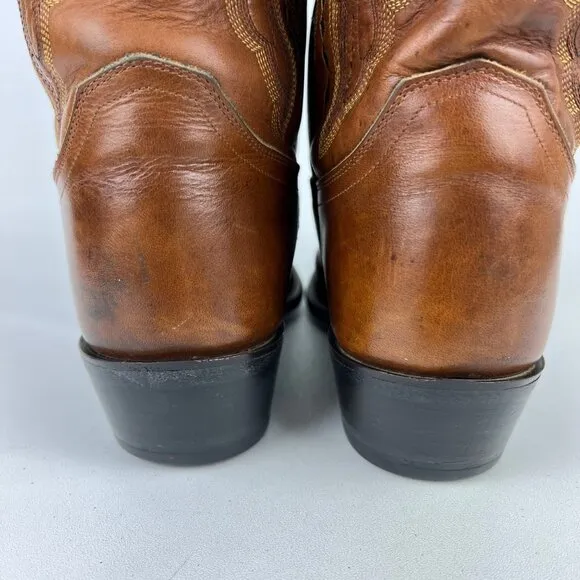 Justin Mens Brown Leather Western Boots 2421 Cowboy Stitch Mid Calf size 10