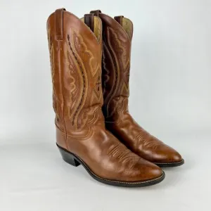 Justin Mens Brown Leather Western Boots 2421 Cowboy Stitch Mid Calf size 10