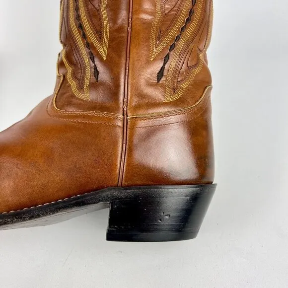 Justin Mens Brown Leather Western Boots 2421 Cowboy Stitch Mid Calf size 10