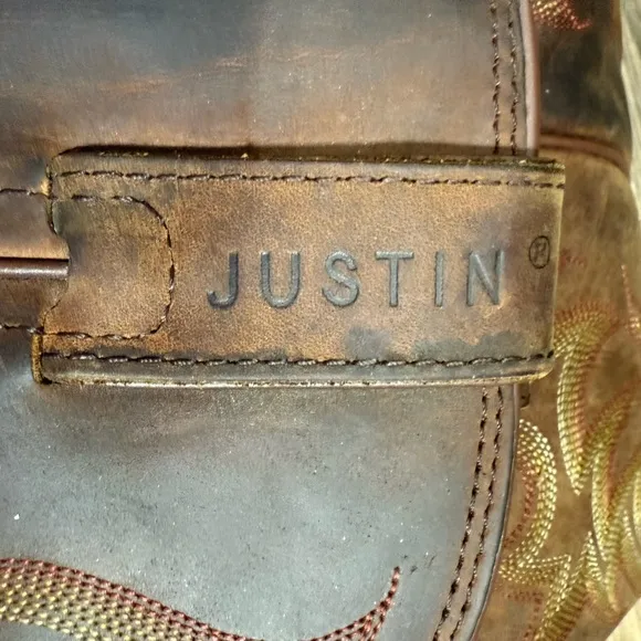 Justin Mens Stampede Western Cowboy Boots Size 13 Brown Leather Oil Resisting