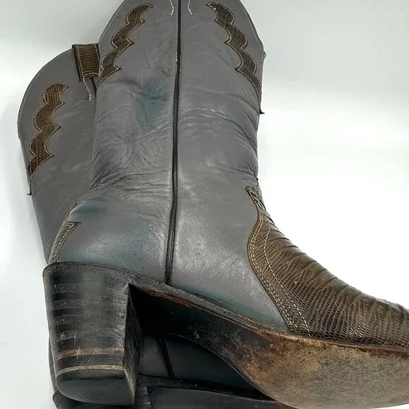 Justin Vtg 70s Gray/Brown L4412 Leather Snakeskin Print Women's Cowboy Boots