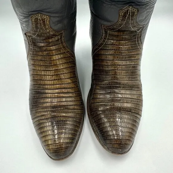 Justin Vtg 70s Gray/Brown L4412 Leather Snakeskin Print Women's Cowboy Boots