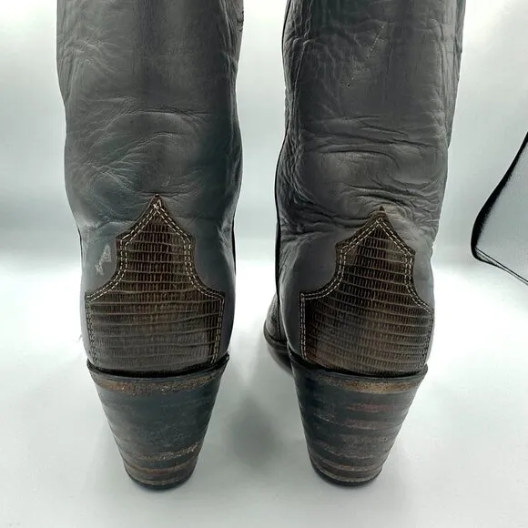 Justin Vtg 70s Gray/Brown L4412 Leather Snakeskin Print Women's Cowboy Boots