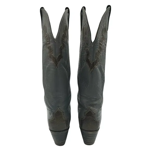 Justin Vtg 70s Gray/Brown L4412 Leather Snakeskin Print Women's Cowboy Boots