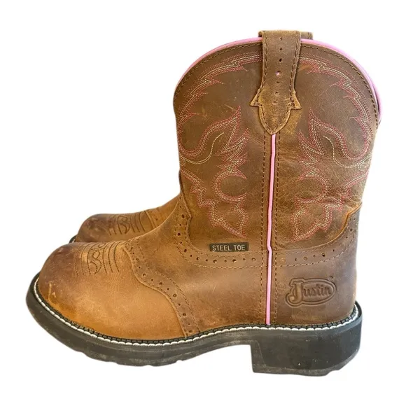 Justin Wanette Steel Toe Work Boot Brown Womens Size 9 B