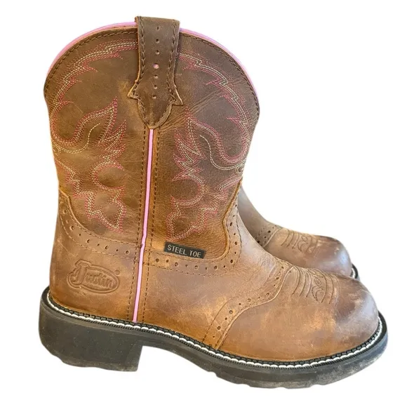 Justin Wanette Steel Toe Work Boot Brown Womens Size 9 B