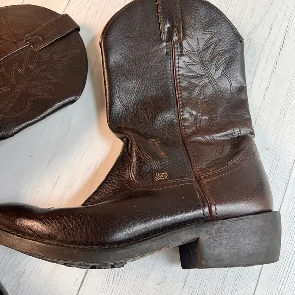 Justin Western Cowboy Boots Men's Size 10D–Dark Brown Grain Leather, Pointed Toe