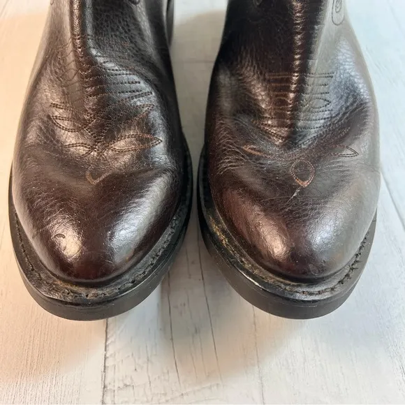 Justin Western Cowboy Boots Men's Size 10D–Dark Brown Grain Leather, Pointed Toe