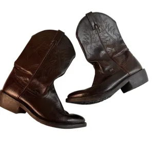 Justin Western Cowboy Boots Men's Size 10D–Dark Brown Grain Leather, Pointed Toe