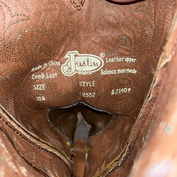 JUSTIN WOMEN'S SQUARE TOE STAMPEDE WESTERN BOOTS 10B scalloped top