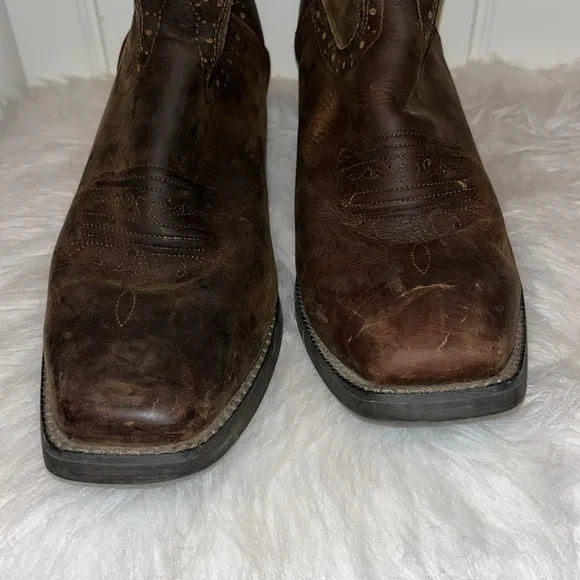 JUSTIN WOMEN'S SQUARE TOE STAMPEDE WESTERN BOOTS 10B scalloped top