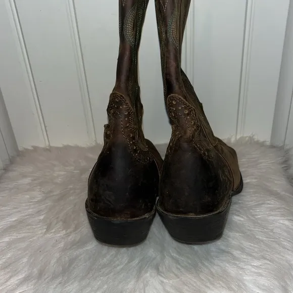 JUSTIN WOMEN'S SQUARE TOE STAMPEDE WESTERN BOOTS 10B scalloped top