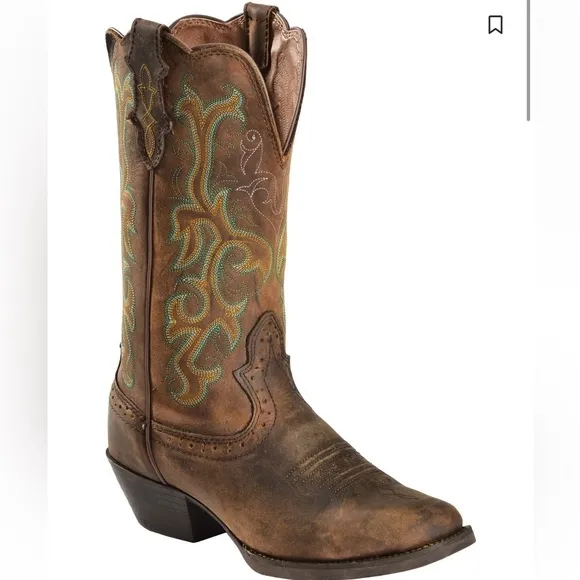 JUSTIN WOMEN'S SQUARE TOE STAMPEDE WESTERN BOOTS 10B scalloped top
