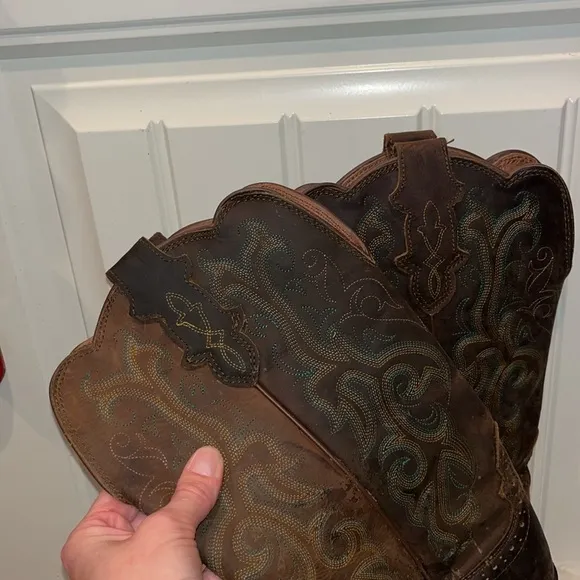 JUSTIN WOMEN'S SQUARE TOE STAMPEDE WESTERN BOOTS 10B scalloped top