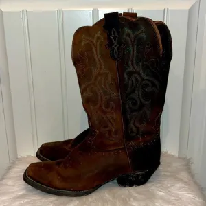 JUSTIN WOMEN'S SQUARE TOE STAMPEDE WESTERN BOOTS 10B scalloped top
