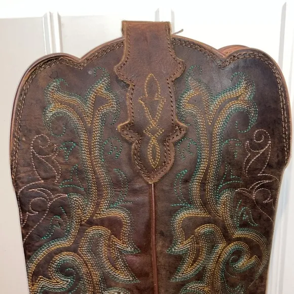 JUSTIN WOMEN'S SQUARE TOE STAMPEDE WESTERN BOOTS 10B scalloped top