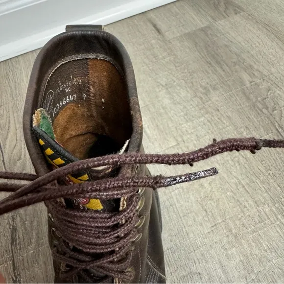 Justin Work Boots Brown Leather 760 Lace Up Size 8 Made in USA Round Toe