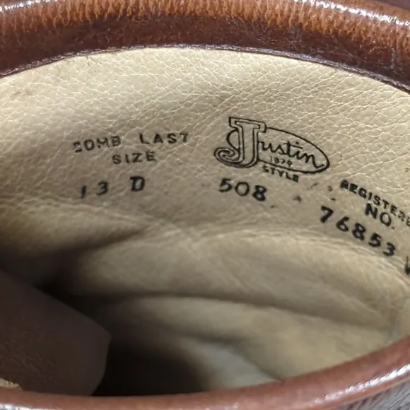 Justin Work Lace Up Lacer Kiltie Ropers Leather Cowboy Boots Mens 13D Brown Work