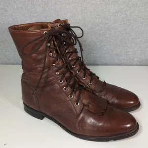 Justin Work Lace Up Lacer Kiltie Ropers Leather Cowboy Boots Mens 13D Brown Work