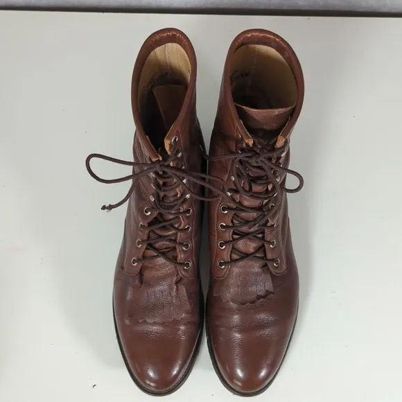 Justin Work Lace Up Lacer Kiltie Ropers Leather Cowboy Boots Mens 13D Brown Work