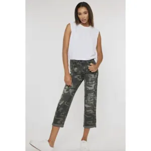 Kancan Benji Camo High Rise Distressed Boyfriend Jeans in Olive - Sz 11/29 - NWT
