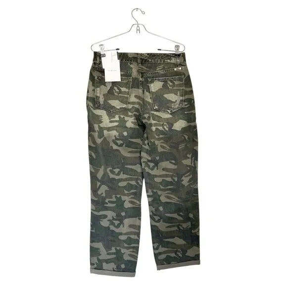 Kancan Benji Camo High Rise Distressed Boyfriend Jeans in Olive - Sz 11/29 - NWT
