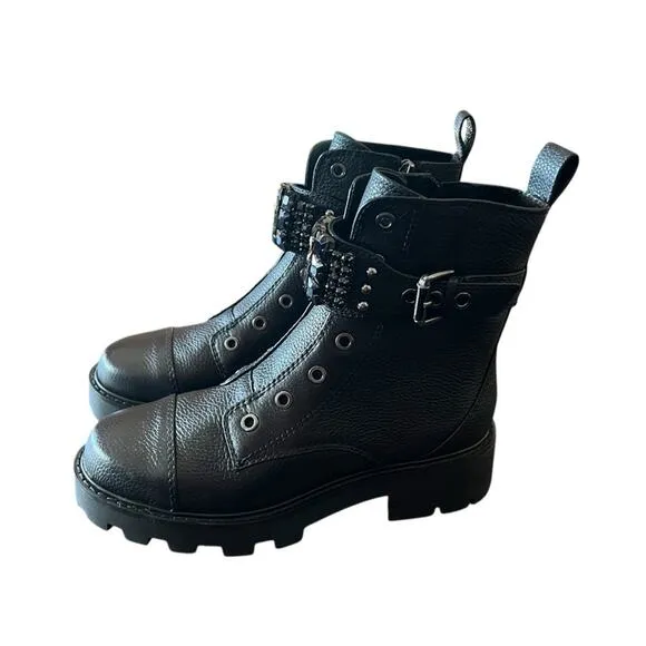 Karl Lagerfeld Maeva Leather Moto Ankle Boots Embellished Straps NEW Size 6