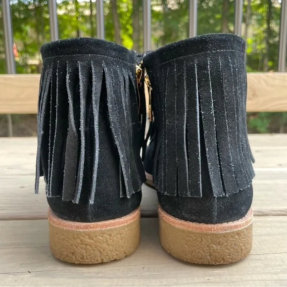 Kate spade Betsie Fringed Black Suede Flat Ankle Boots size 10.5 M