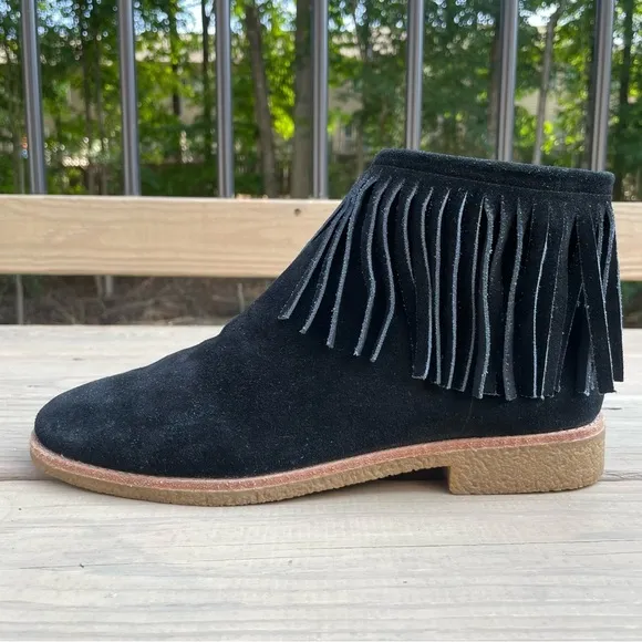 Kate spade Betsie Fringed Black Suede Flat Ankle Boots size 10.5 M