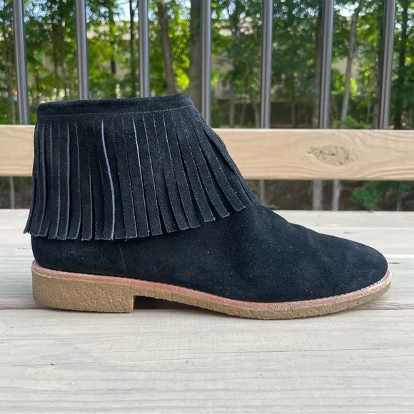Kate spade Betsie Fringed Black Suede Flat Ankle Boots size 10.5 M