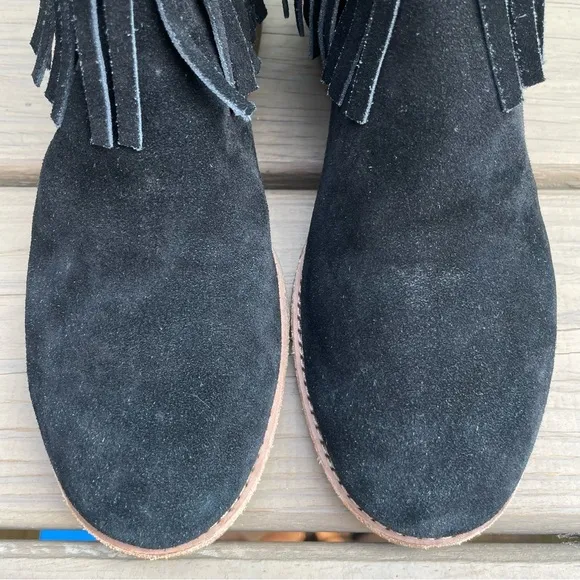 Kate spade Betsie Fringed Black Suede Flat Ankle Boots size 10.5 M