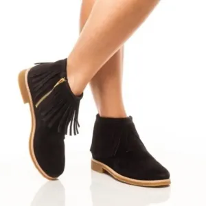 Kate spade Betsie Fringed Black Suede Flat Ankle Boots size 10.5 M