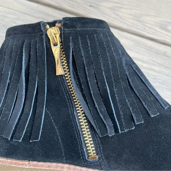 Kate spade Betsie Fringed Black Suede Flat Ankle Boots size 10.5 M