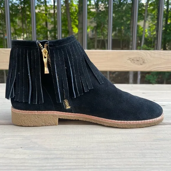 Kate spade Betsie Fringed Black Suede Flat Ankle Boots size 10.5 M