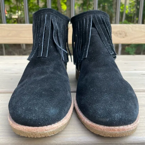 Kate spade Betsie Fringed Black Suede Flat Ankle Boots size 10.5 M