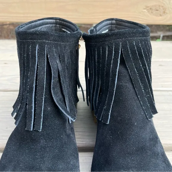 Kate spade Betsie Fringed Black Suede Flat Ankle Boots size 10.5 M