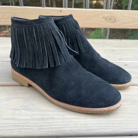 Kate spade Betsie Fringed Black Suede Flat Ankle Boots size 10.5 M