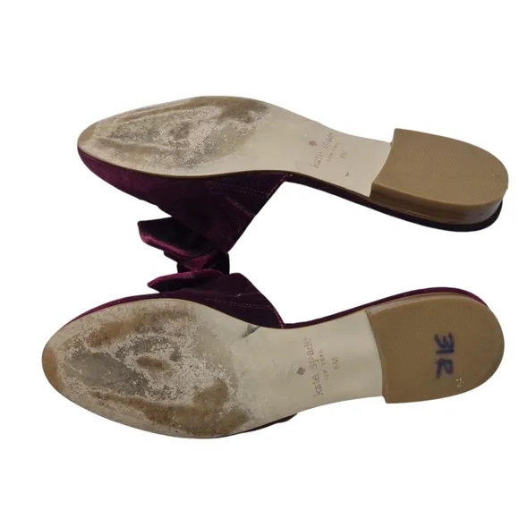 Kate Spade Bordeaux Madra Velvet Bow Mule Slip On Flat Slippers Sz 9