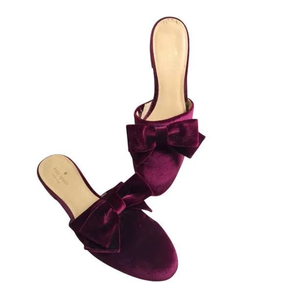 Kate Spade Bordeaux Madra Velvet Bow Mule Slip On Flat Slippers Sz 9
