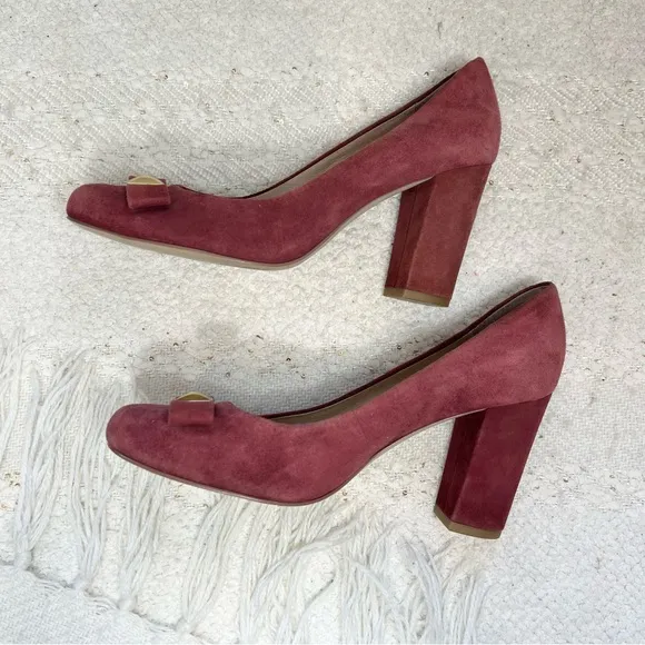 Kate Spade Heels Dark Pink/Mauve Suede Bow Block Heel Dress Shoes 8.5